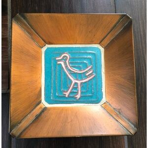 Vintage Southwest Copper Ashtray with Bird Tile Inset, Boho, Artisan